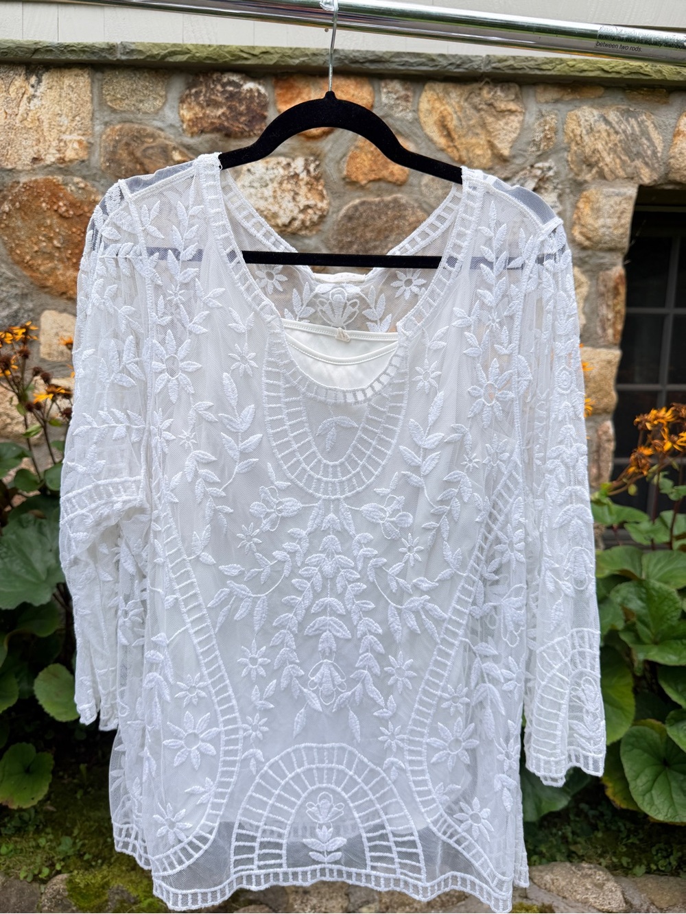 Adiva White Floral Embroidered Sheer Swim Coverup